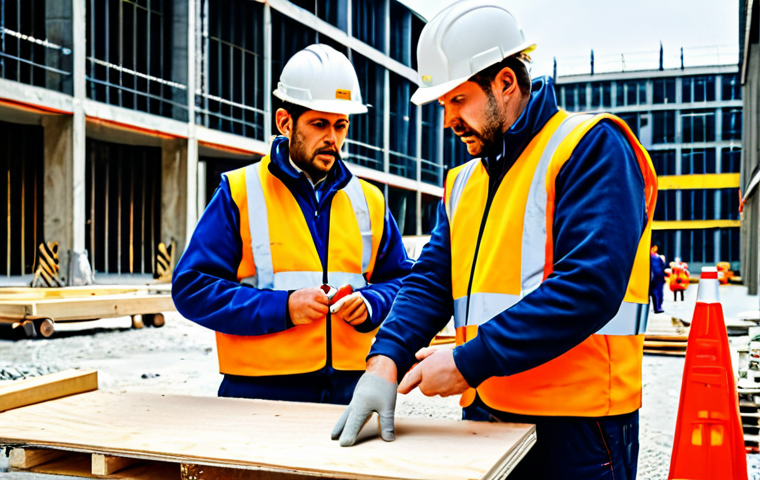 건설안전 실무 일지 작성법 - **Construction Site Safety Inspection:** A construction site inspector, fully clothed in appropriate...