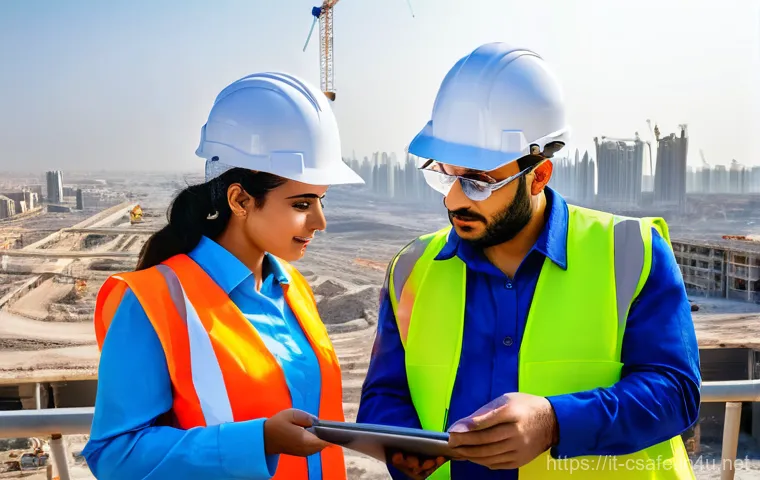 건설안전기사로 시작하는 해외 취업 - **Prompt 1: Middle Eastern Megaproject Safety Inspection**
"A highly detailed, realistic image o...