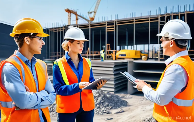 건설안전 기사와 산업안전기사 차이 - **Prompt 1: Dynamic Construction Site Safety Briefing**
"A bustling, realistic European construc...