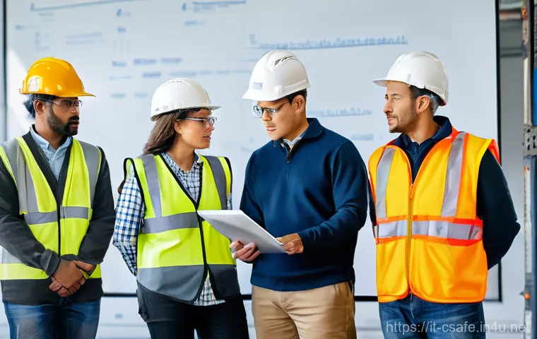 건설안전기사 실기시험에서 발생하는 실수 - **Prompt 2: On-Site Safety Documentation and Proper PPE Use**
    "A bustling, yet orderly, construc...