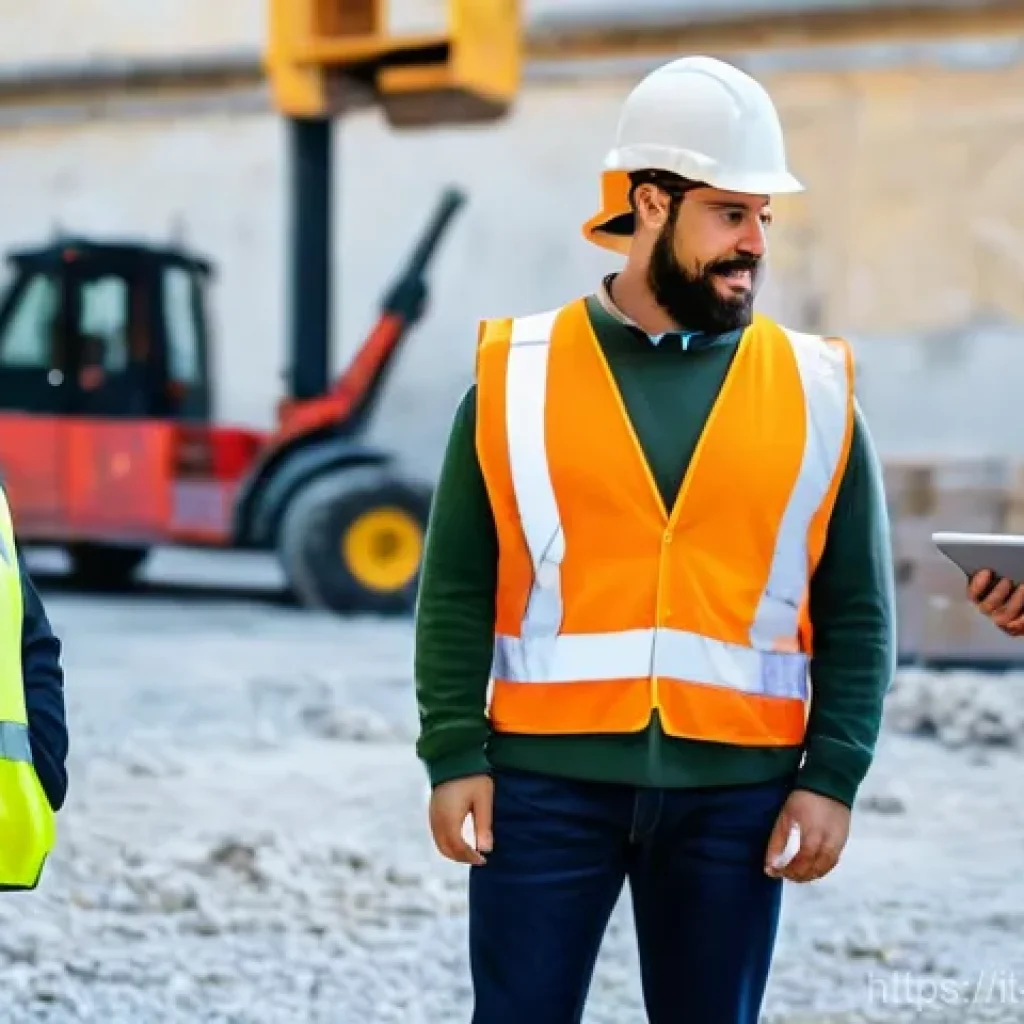 건설안전기사 필기 주요 과목 분석 - **Prompt:** A diverse group of professional Italian construction workers, including men and women ag...