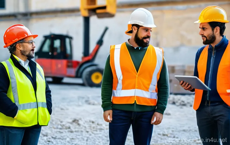 건설안전기사 필기 주요 과목 분석 - **Prompt:** A diverse group of professional Italian construction workers, including men and women ag...