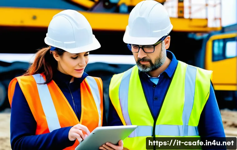 건설안전기사 시험 준비를 위한 필수 어플 - **Prompt:** A focused male or female safety manager (CSP or CSE) in their late 30s to early 40s, wea...
