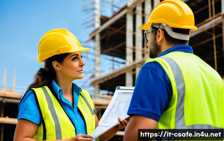 건설안전기사로 경력을 쌓아가는 방법 - A determined Italian female construction safety engineer, in her late 30s, stands confidently on a b...
