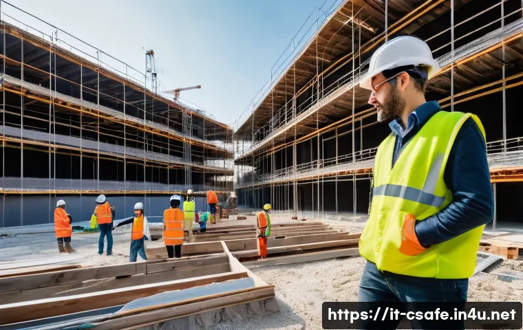 건설안전 실무에서의 스마트 기술 활용 - **Prompt 1: "Smart Sensor Integration on an Italian Construction Site"**
"A vibrant, dynamic wid...