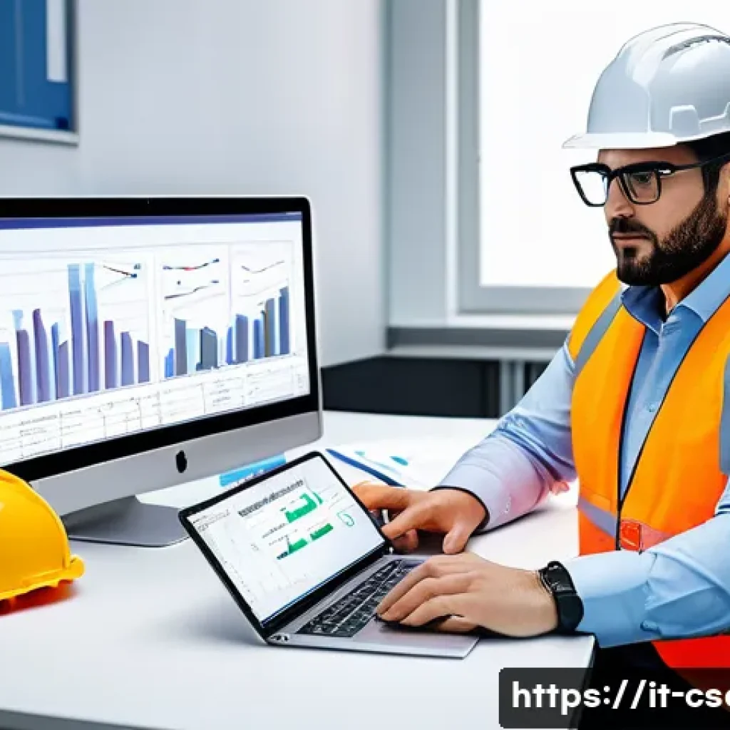 건설안전기사 자격증으로 창업 성공 사례 - A professional Italian construction safety technician working independently in a modern office, surr...