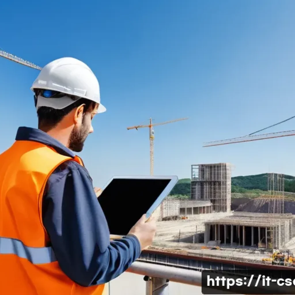 건설안전기사로 업계에서 인정받는 비결 - A professional safety technician wearing high-visibility workwear and a safety helmet with built-in ...
