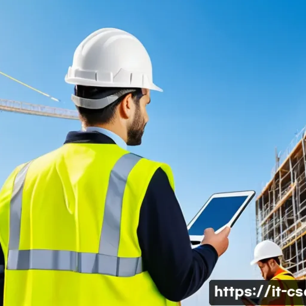 건설안전 실무를 위한 효율적인 협업 도구 - A busy Italian construction site with diverse workers wearing safety helmets and reflective vests, a...