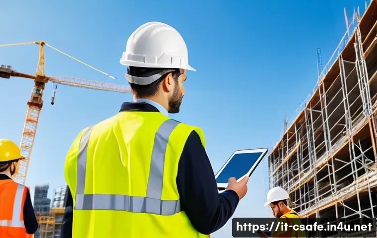 건설안전 실무를 위한 효율적인 협업 도구 - A busy Italian construction site with diverse workers wearing safety helmets and reflective vests, a...