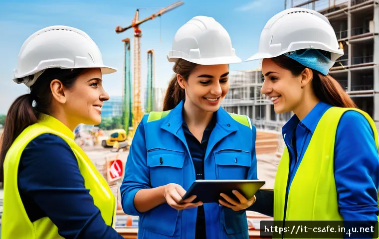 건설안전 분야에서의 여성 전문가 역할 - A diverse group of female construction workers wearing ergonomically designed protective gear and sa...