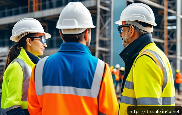 건설안전기사와 관련된 산업별 채용 동향 - A busy Italian construction site featuring diverse safety technicians wearing high-visibility jacket...