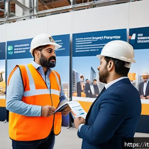 Home 32 건설안전기사 합격 후 경력관리 방법 - A professional networking event focused on construction site safety, showing diverse engineers and s...