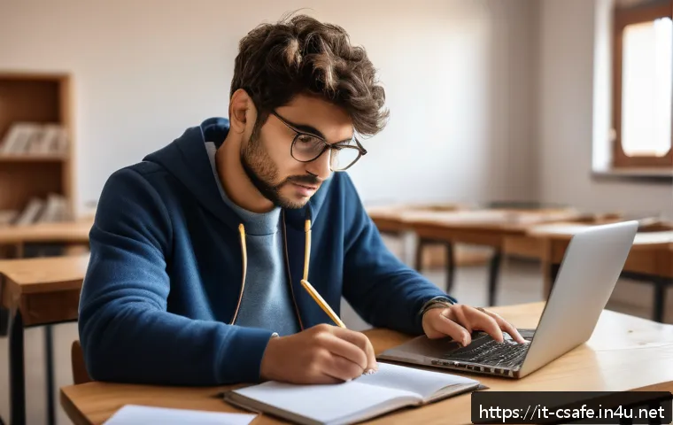 건설안전기사 대비 모의고사 활용법 - A focused Italian adult student sitting at a wooden desk in a cozy, well-lit study room, surrounded ...
